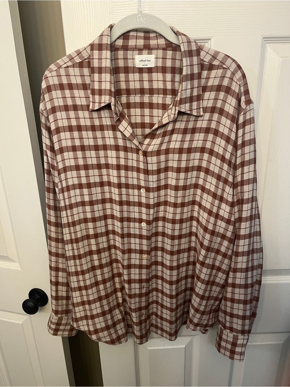 Aritzia Wilfred Free Women’s Rust Plaid Button-Up Shirt size L